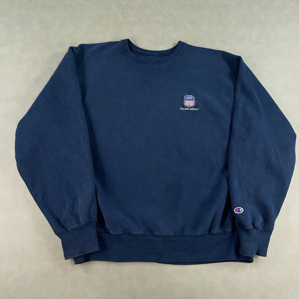 Vintage Champion Reverse Weave Navy Blue Crewneck Sweatshirt Union Pacific Large